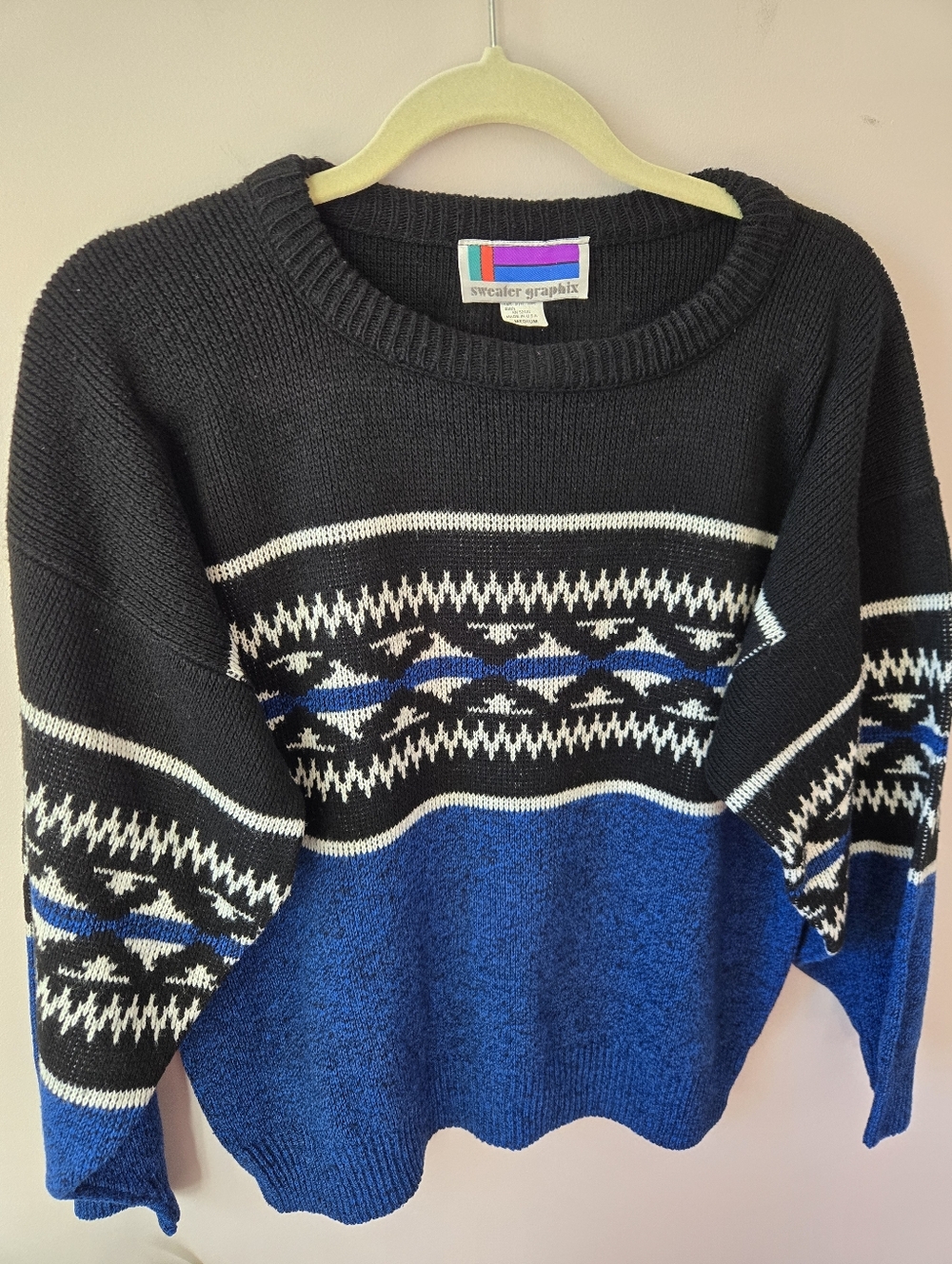Vintage 80s Sweater Graphix Geometric Colorblock Knit Pullover Medium - Picture 8 of 10